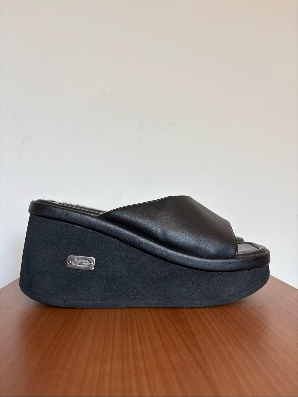 Vintage 90s Candies Chunky Platform Wedge Slide Sandals Black Mules Brazil 8 Y2K